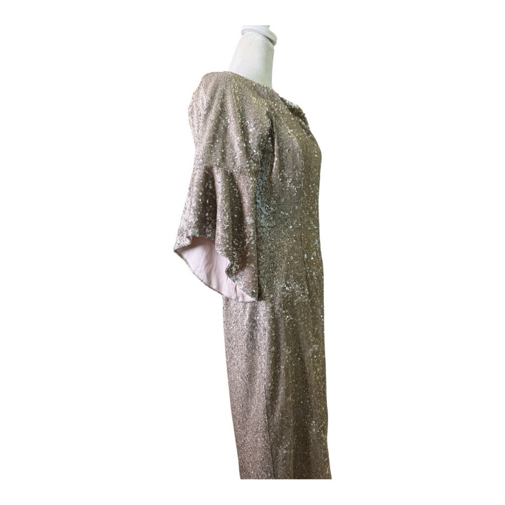 ANTONIO MELANI Gold Nude Sheath Dress with Cowl Neck and Dolman Sleeves - Picture 5 of 7